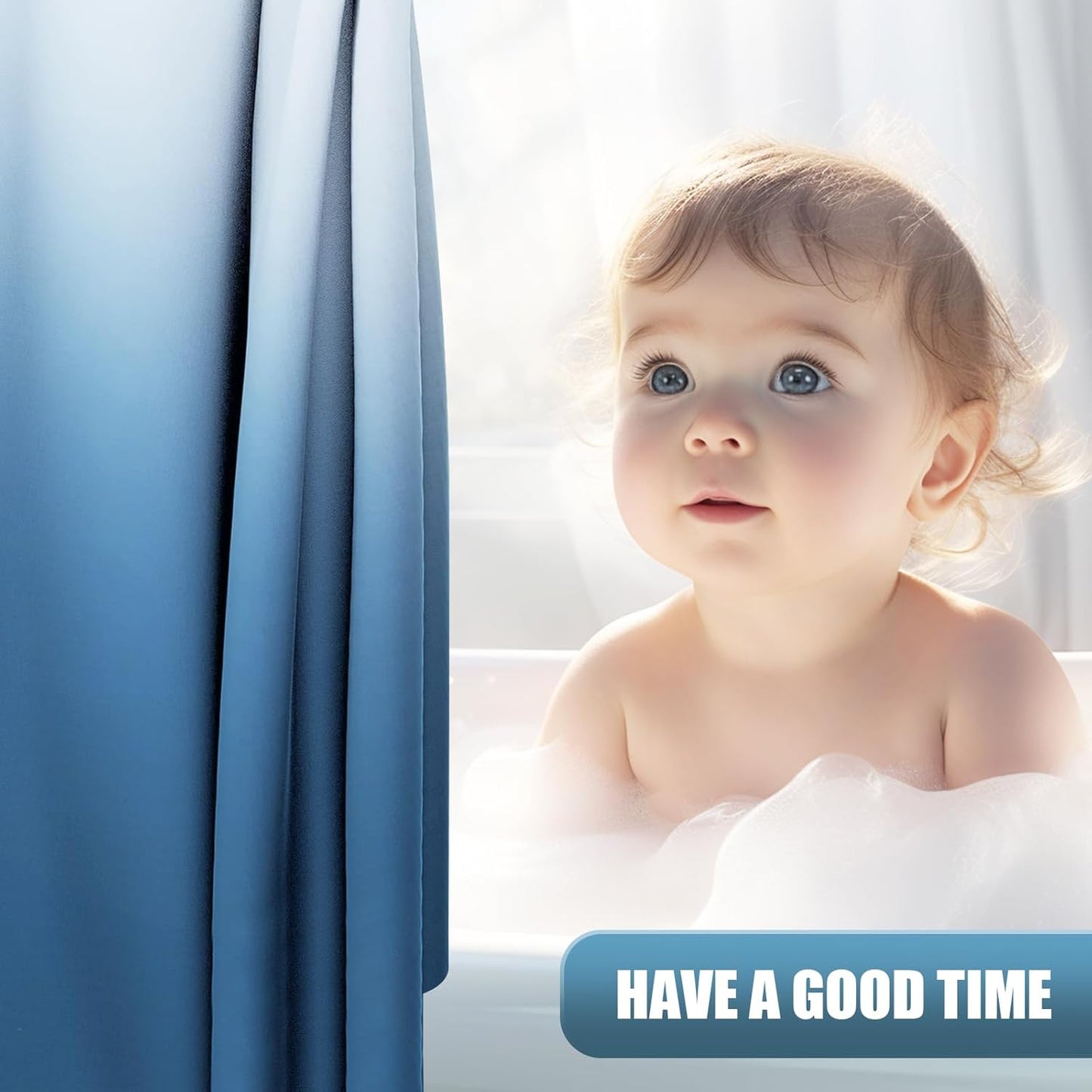 OLANLY Luxury Ombre Shower Curtain Set - Waterproof & Washable, Blue/White, 72x72 Inches
