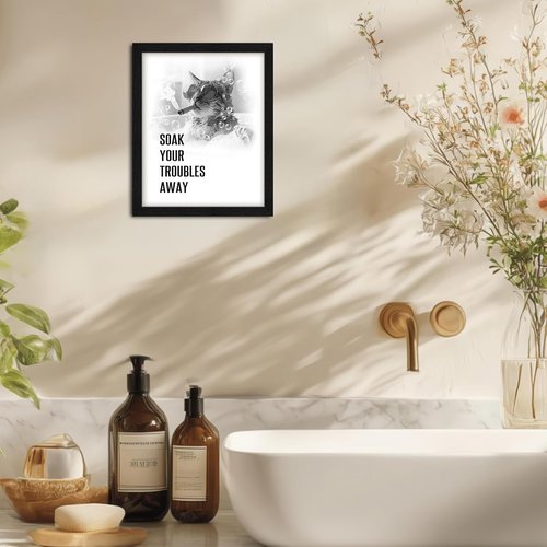 arteWOODS Funny Cat Bathroom Wall Art - Rustic Black Framed Print for Kids' Washroom | 8x10 Inch Decor