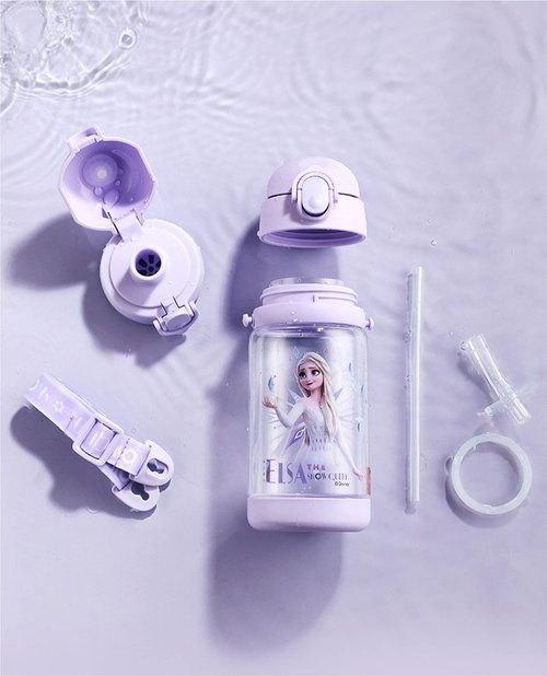 Everyday Delights Frozen Elsa Water Bottle Double Covers with Straw and Strap 520ml - Purple