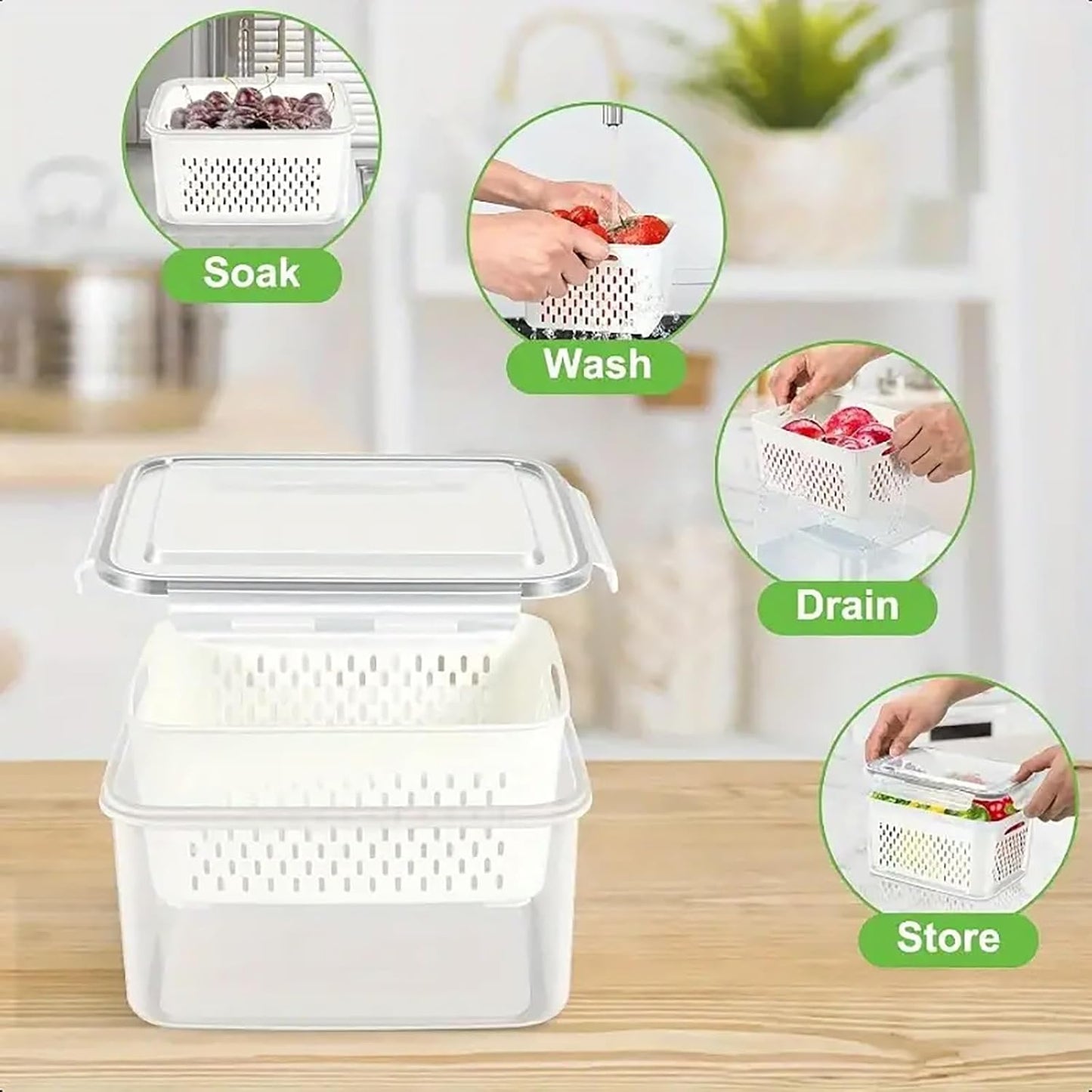Skiennix 3-Piece Fruit Containers - Airtight Storage with Removable Colanders & Lids | Dishwasher & Microwave Safe