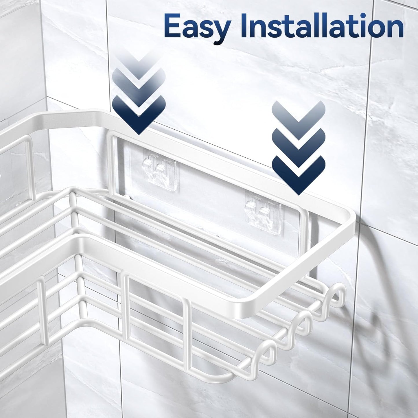 YASONIC Corner Shower Caddy - Rustproof Stainless Steel Bathroom Organizer with Soap Holder & 12 Hooks | White, 3-Pack