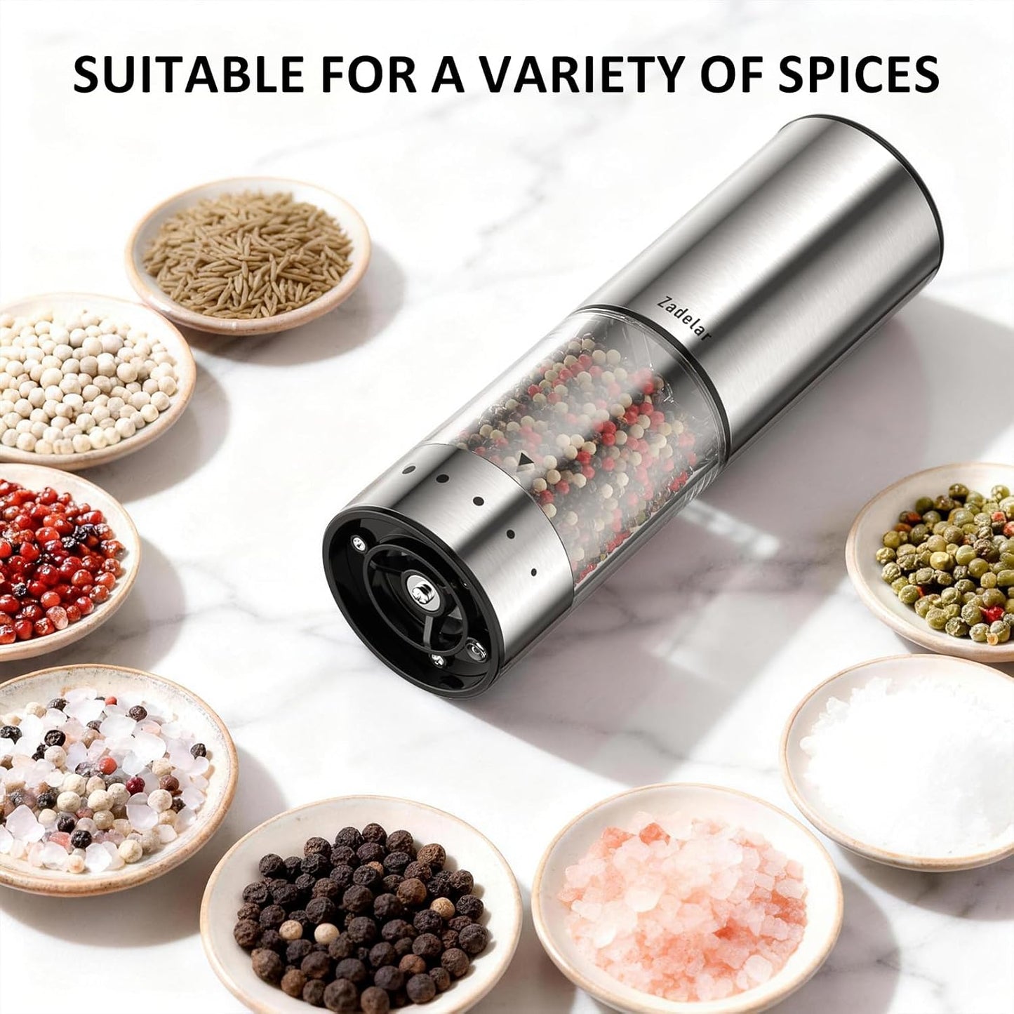 Skiennix Rechargeable Electric Salt and Pepper Grinder Set - Automatic, LED Display, Adjustable Coarseness, Large Capacity