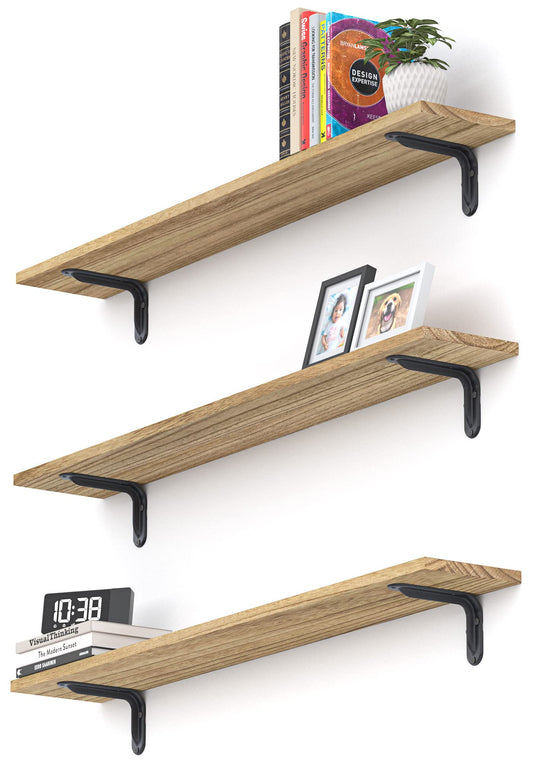 Greaittle 36 Inch Floating Shelves, Set of 3 Long Floating Shelves for Wall Decor, Photos & Display, Natural Wood, Rustic Style (36" x 5.5", Brown)