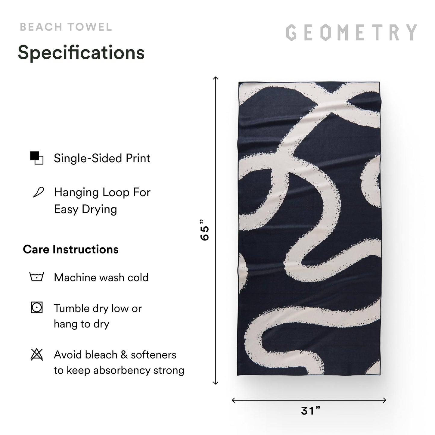 GEOMETRY Micro-Loop Beach Towel – Spring & Summer Collection – Quick-Dry, Sand-Resistant, Ultra-Absorbent Compact Towel for Beach & Travel (Wind Down)