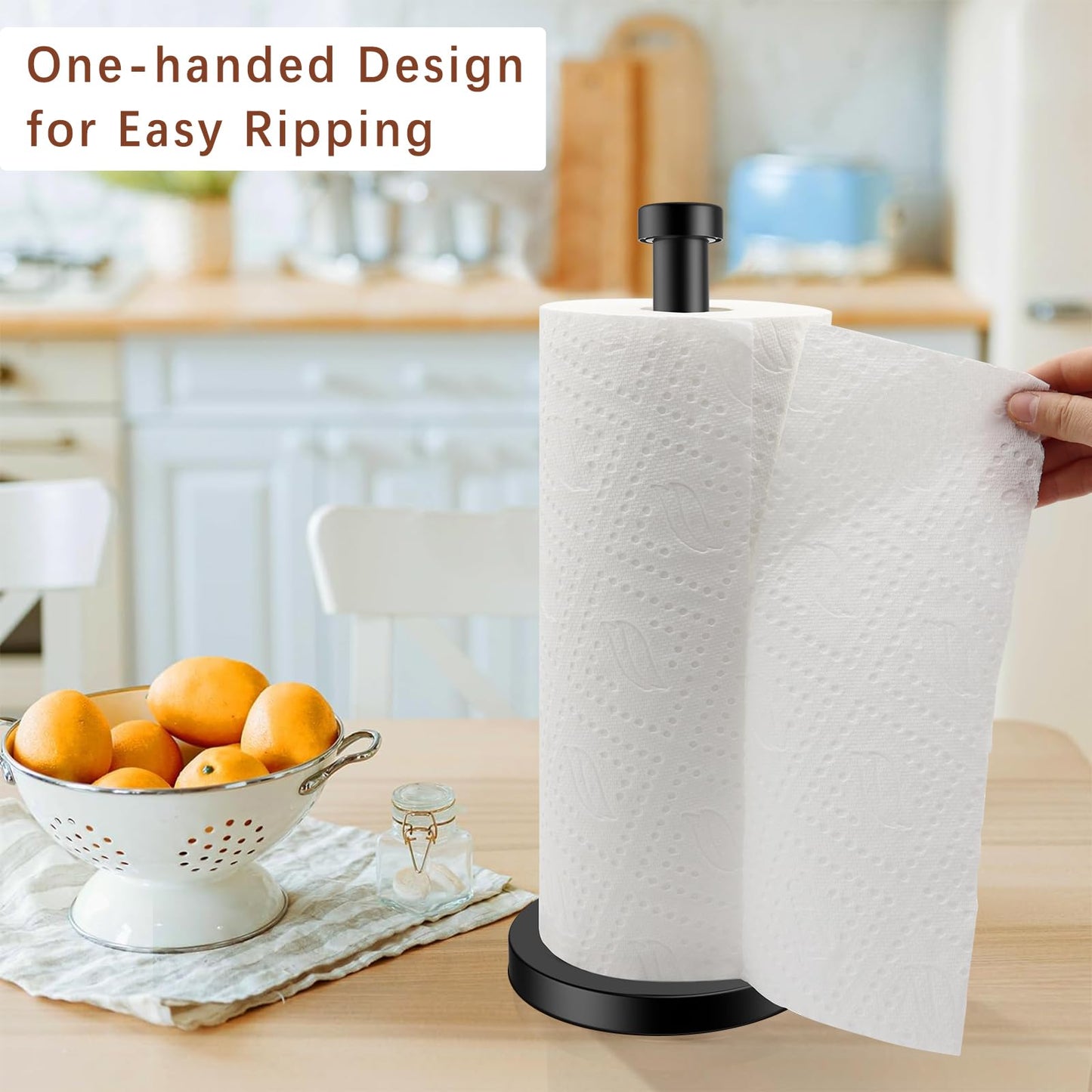 Paper Towel Holder Countertop, Kitchen Roll Holder, Stainless Steel Black Paper Towel Holders for Kitchen Organization, Paper Towel Dispenser Standing Weighted Base for One-Handed Operation