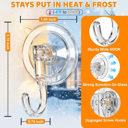 HEYHOUSE Wreath Hangers - Clear Suction Cup Hooks for Front Door | Removable & Reusable, 4 Pack