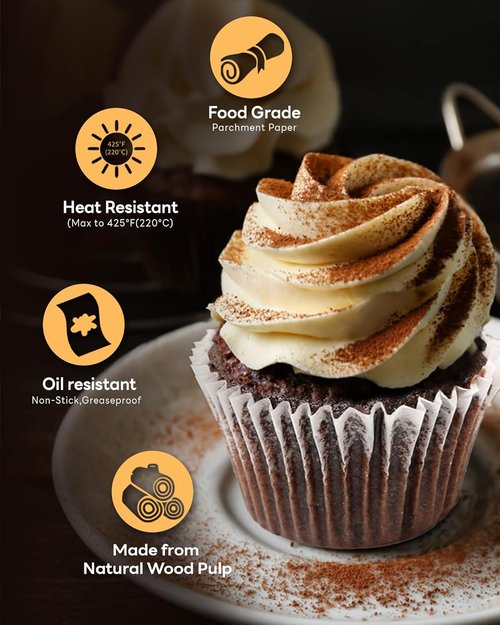 Bake Choice Jumbo Cupcake Liners - 100pcs Greaseproof Parchment Paper Muffin Wrappers for Parties & Events
