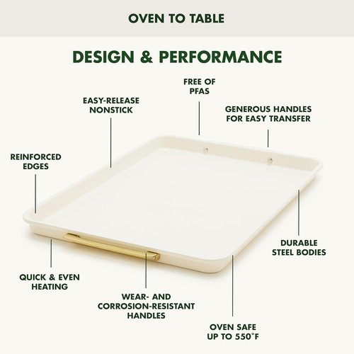 GreenPan Bakeware Set - 7 Piece Nonstick Ceramic Baking Set with Gold Handles | PFAS & BPA Free, Cream