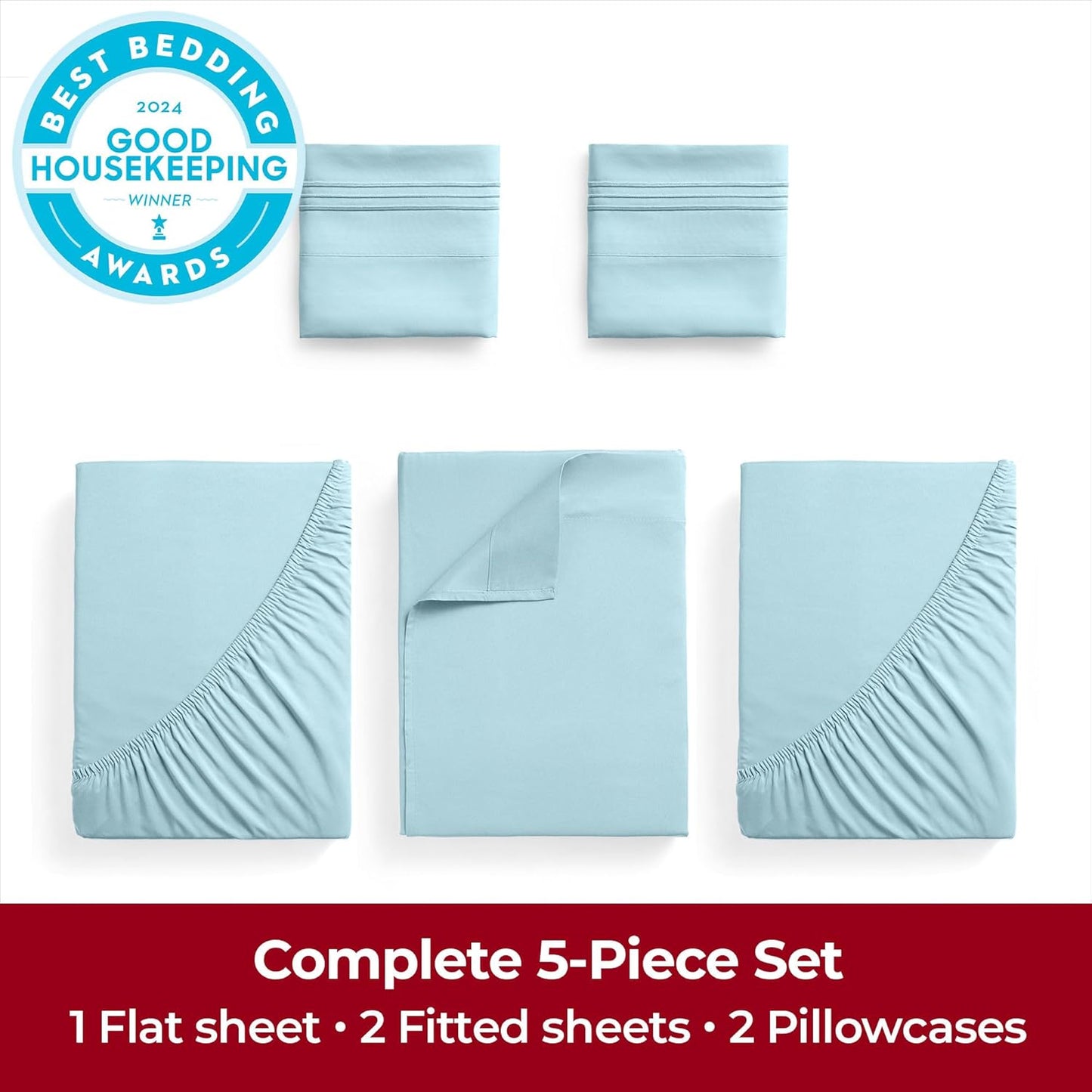 Mellanni Extra Deep Split King Sheets - Hotel Luxury Bedding | Ultra Soft, Cooling, Wrinkle-Resistant (Aqua)