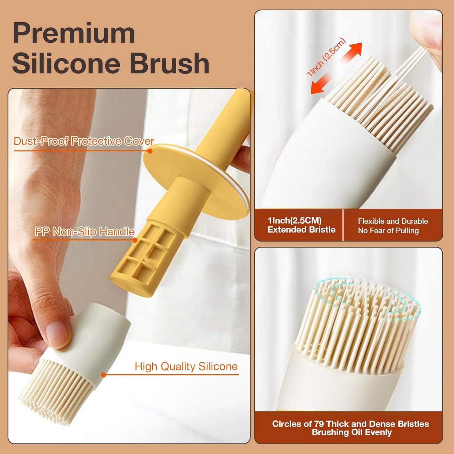 YARRAMATE Oil Dispenser with Brush - 300ml Glass Bottle for Kitchen | Heat Resistant Silicone Basting Brush - Orange