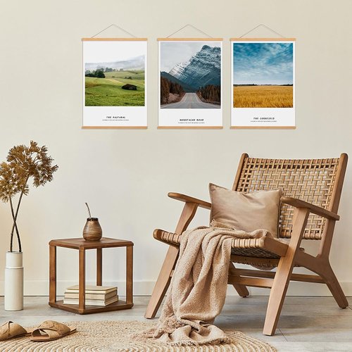 FALAMON Magnetic Poster Hanger Frame - 3 Pack Teak Wood for 20x20, 20x28, 20x30 Prints & Artwork