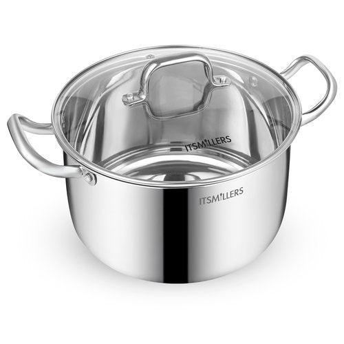 ItsMillers Stainless Steel Stock Pot - 8 Quart, Soup Pot Induction Compatible, Cooking Pot with Riveted Handle, Oven & Dishwasher Safe