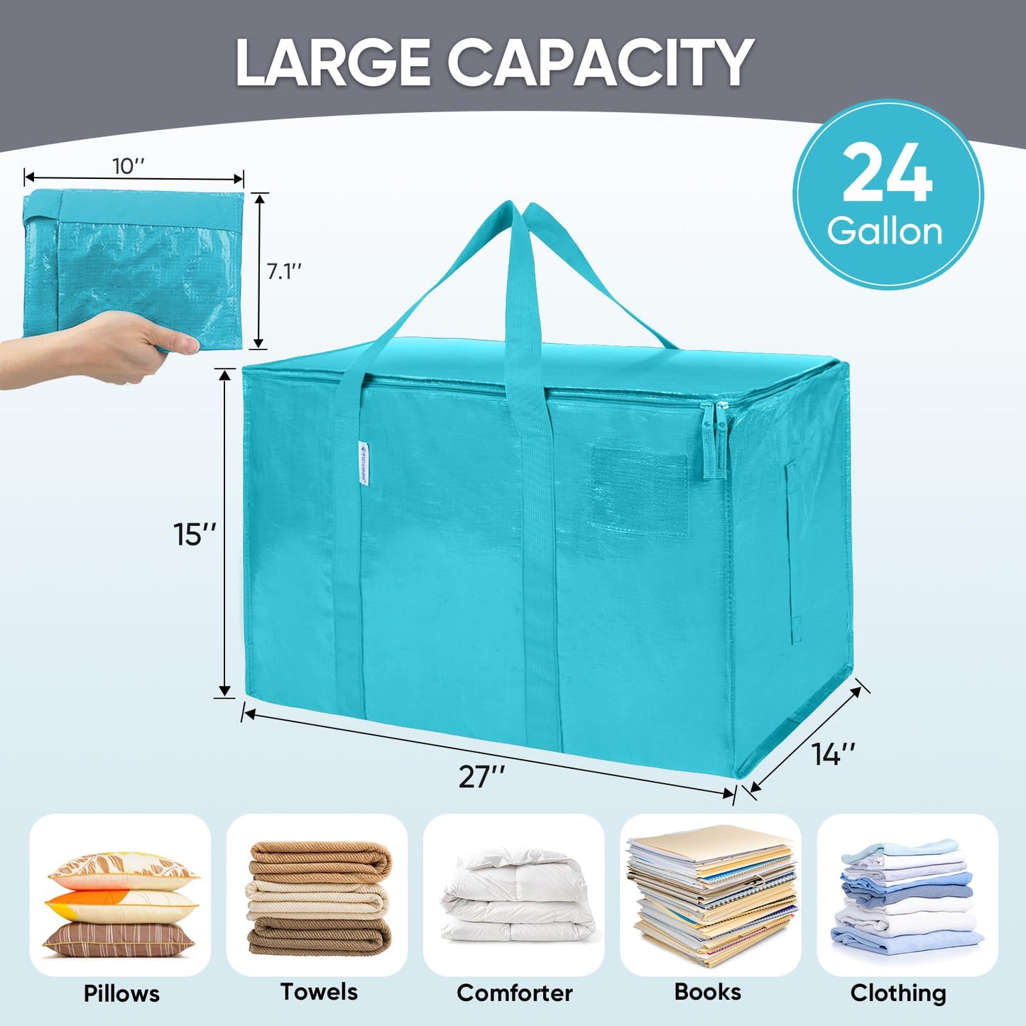 TICONN 8 Pack Extra Large Moving Bags Heavy Duty with Zippers & Carrying Handles, Durable Storage Bags Moving Boxes for Closet Organizers and Storage (8 Pack, Navy)