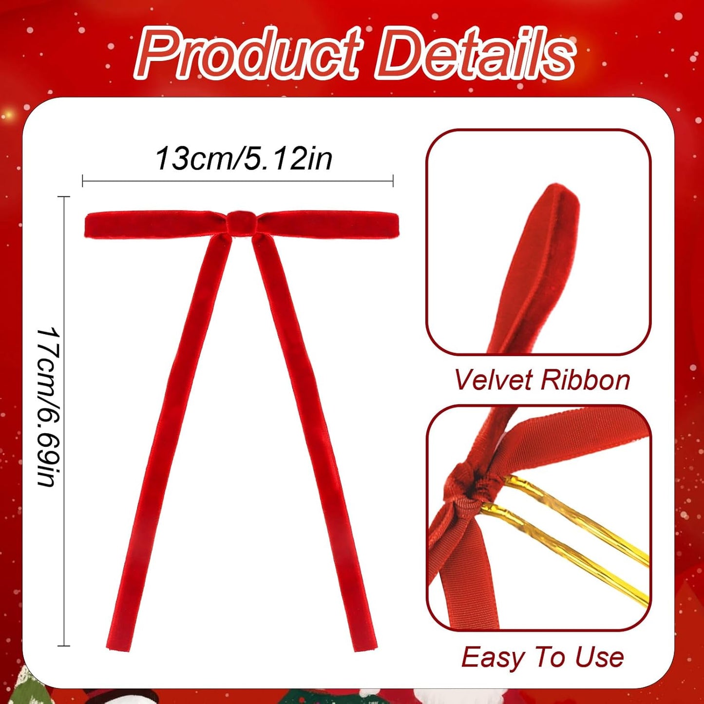 Regine Switzerland 24Pcs Velvet Bows - Red Christmas Tree Ornaments for Festive Decor