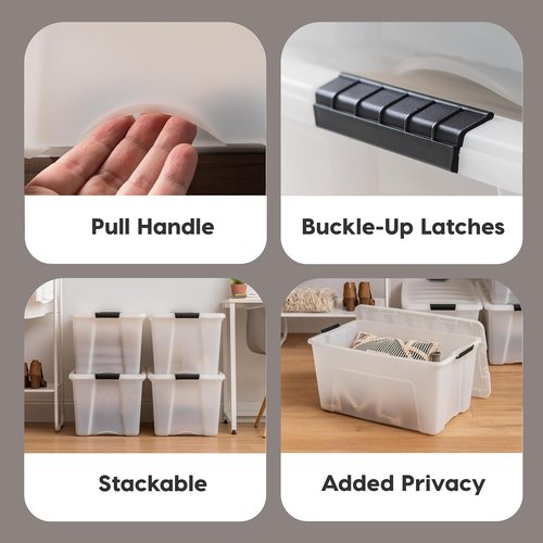 IRIS USA 54 QT Plastic Storage Box - BPA-Free, Durable Nestable Containers with Lids - 4 Pack, Pearl Color