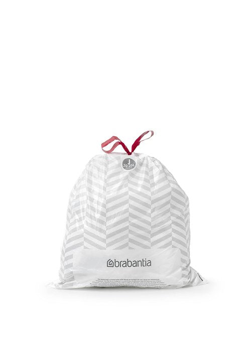 Brabantia PerfectFit Trash Bags (Size J/5.3-6.6 Gal) Thick Plastic Trash Can Liners with Drawstring Handles (120 Bags)