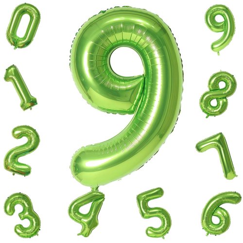40 Inch Balloon Number 9 Green, Large Foil Number Balloons Set 0-9, Digital 9 Helium Balloons for Girls Boys Men Women 9th Jungle Football Birthday Anniversary Graduation Christmas Party Decoration