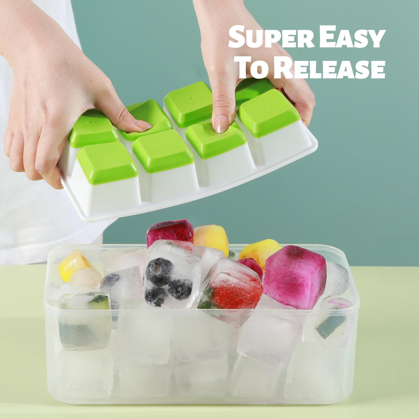 Large Ice Cube Tray with Lid and Bin, Jrisbo Silicone Big Square Ice Cube Molds for Freezer, 3 Pack Stackable Huge Cubed Ice Trays with Ice Tong, Ice Scoop for Whiskey Cocktails Soups Frozen Treats