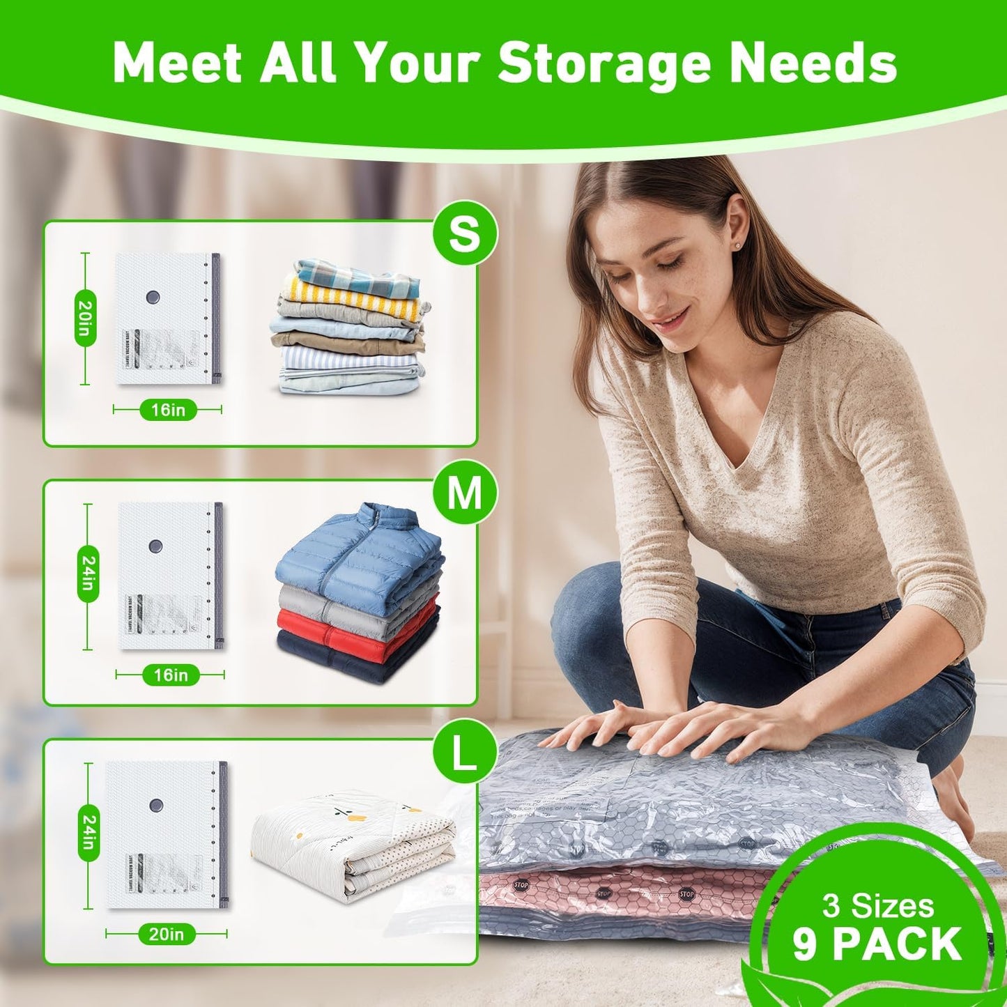 Vacuum Seal Bags for Clothing by [Brand Name] - Wireless Electric Pump Included | 9 Pack Space Saver for Travel & Home