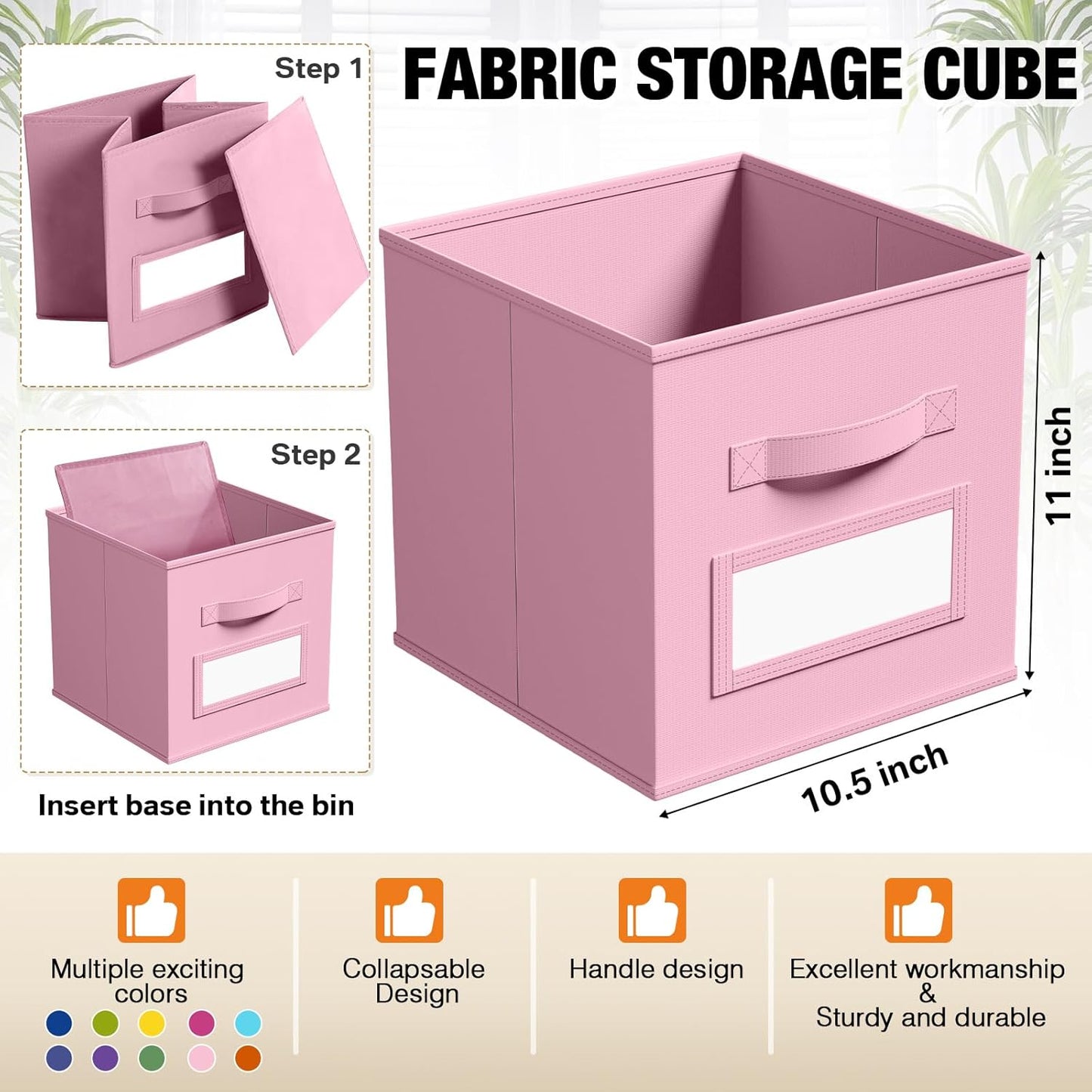 Teenyyou Fabric Storage Cubes - 10 Pack 11-Inch Collapsible Bins with Label Window & Handle | Ideal for Kids' Rooms, Closets, and Shelves