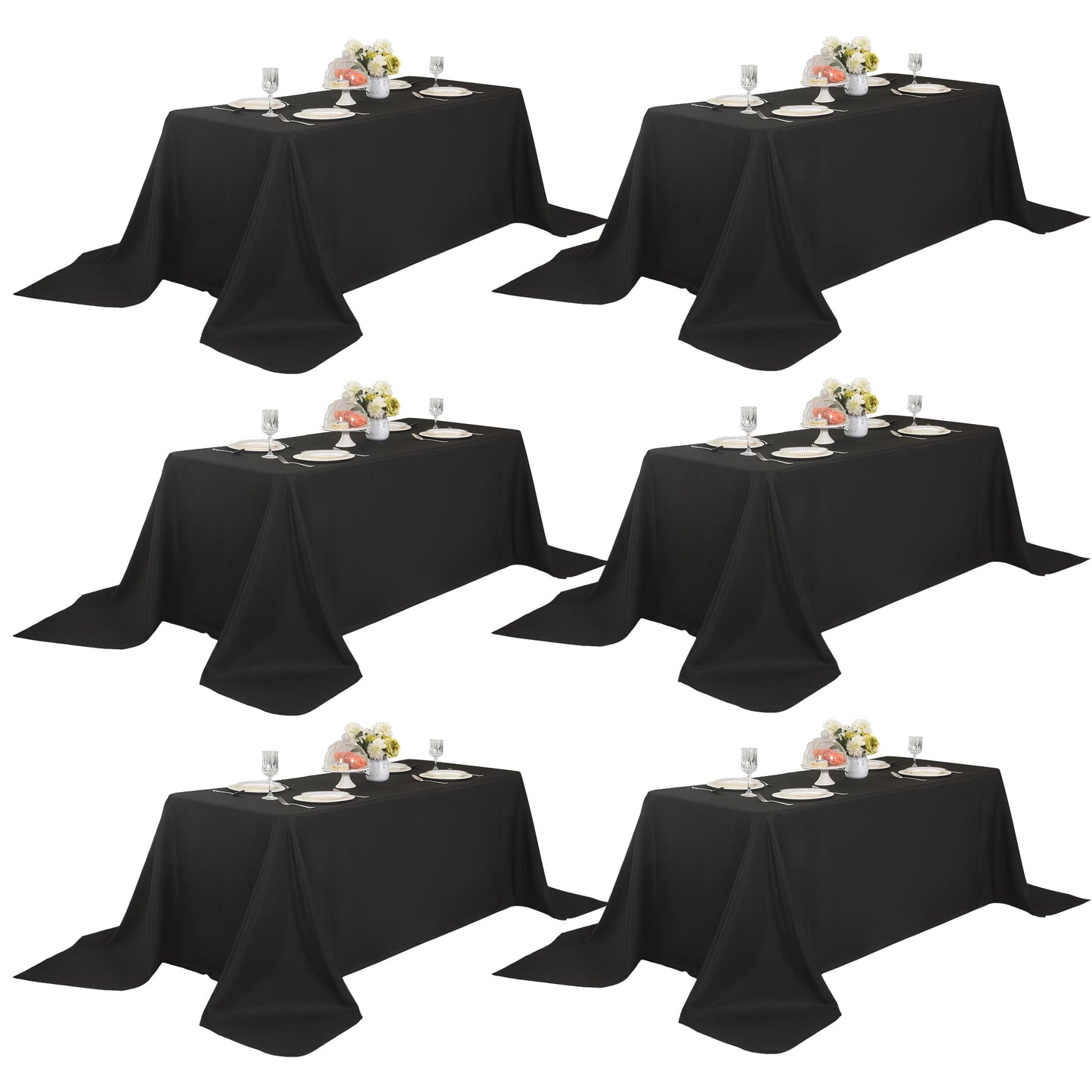 ZarzaaSik 6-Pack 90x132 inch Black Table Cloths, Solid Stain and Wrinkle Resistant Oblong Tablecloth, Premium Plain Weave Polyester Fabric Rectangle Table Linen Covers for Hotel, Wedding