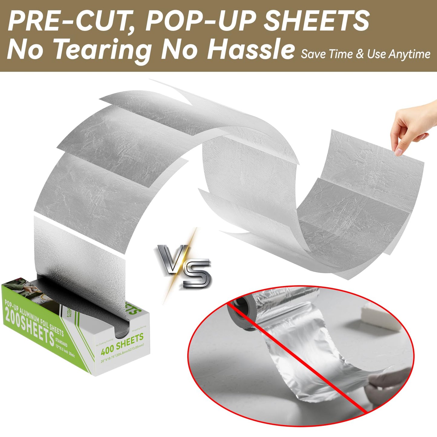 Aluminum Foil Sheets - 200 Count Pre Cut Tinfoil, 12" x 10.6" Inch Pre Cut Foil Sheets for Food, Hot Dog or Sandwich Wrap, Food Storage, Baking, Catering, Restaurant, Kitchen Use