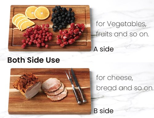Fibogollo Acacia Wood Cutting Boards Set of 3 - Juice Groove, Serving Board & Holder for Meat, Vegetables, Fruit