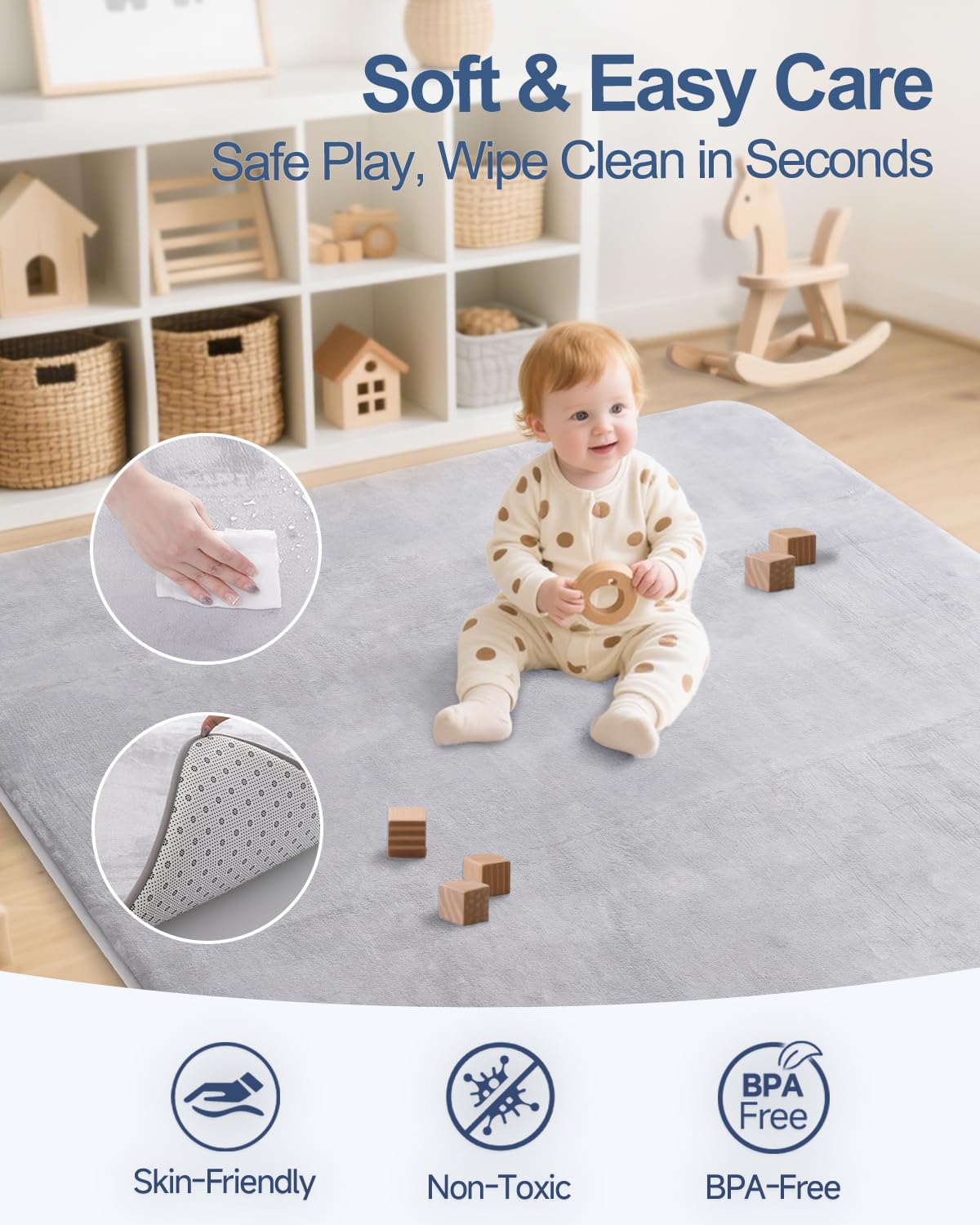 SEPARO Thick Baby Play Mat - Ultra Soft Non-Slip Foam for Tummy Time | 50 x 50 Grey Crawling Mat