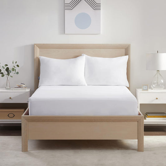 Serta Power Chill California King Size Waterproof Mattress Cover, Soft and Breathable Cooling Mattress Protector, 15" Elastic Deep Pocket for Secure Fit, White
