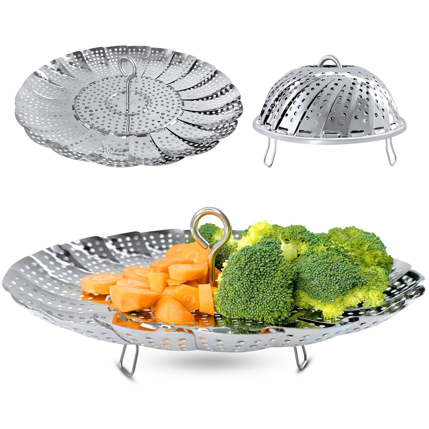 Sayfine Vegetable Steamer Basket, Premium Stainless Steel Veggie Steamer Basket - Folding Expandable Steamers to Fits Various Size Pot (Extra Large (6.5" to 11"))