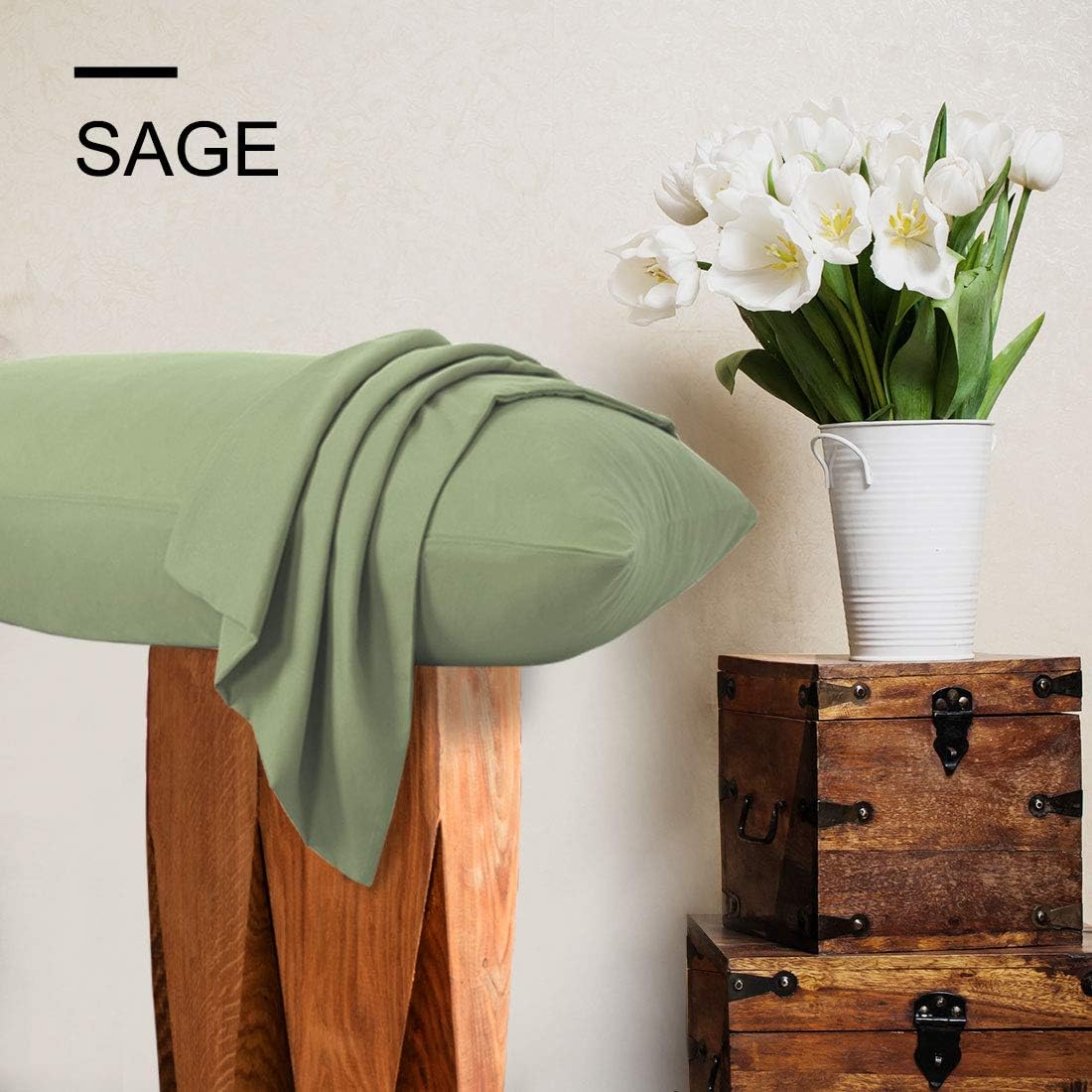 PiccoCasa Zippered Pillowcases - 100% Brushed Microfiber Polyester | Soft & Comfortable Set of 2 (Standard 20"x26") in Sage