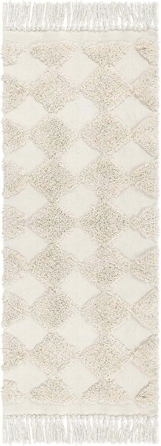 Lahome Boho Checkered Carpet Runners for Hallway 8ft, Beige Farmhouse Kitchen Rug Runner, Washable Cotton Tufted Hallway Runner Rug Bohemian Rug Throw Carpet Runner for Porch Bedroom Living Room