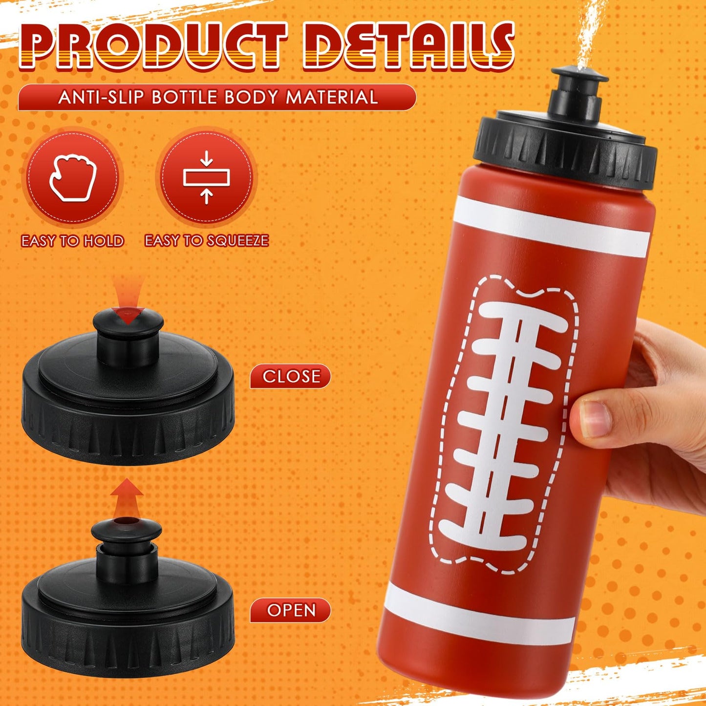 Skybooly 24 Pcs Football Water Bottle Bulk 20 oz Sports Water Bottles Squeeze Football Team Gifts Bulk Reusable Football Accessories for Football Players Lovers Party Favor Gifts Gym Bike