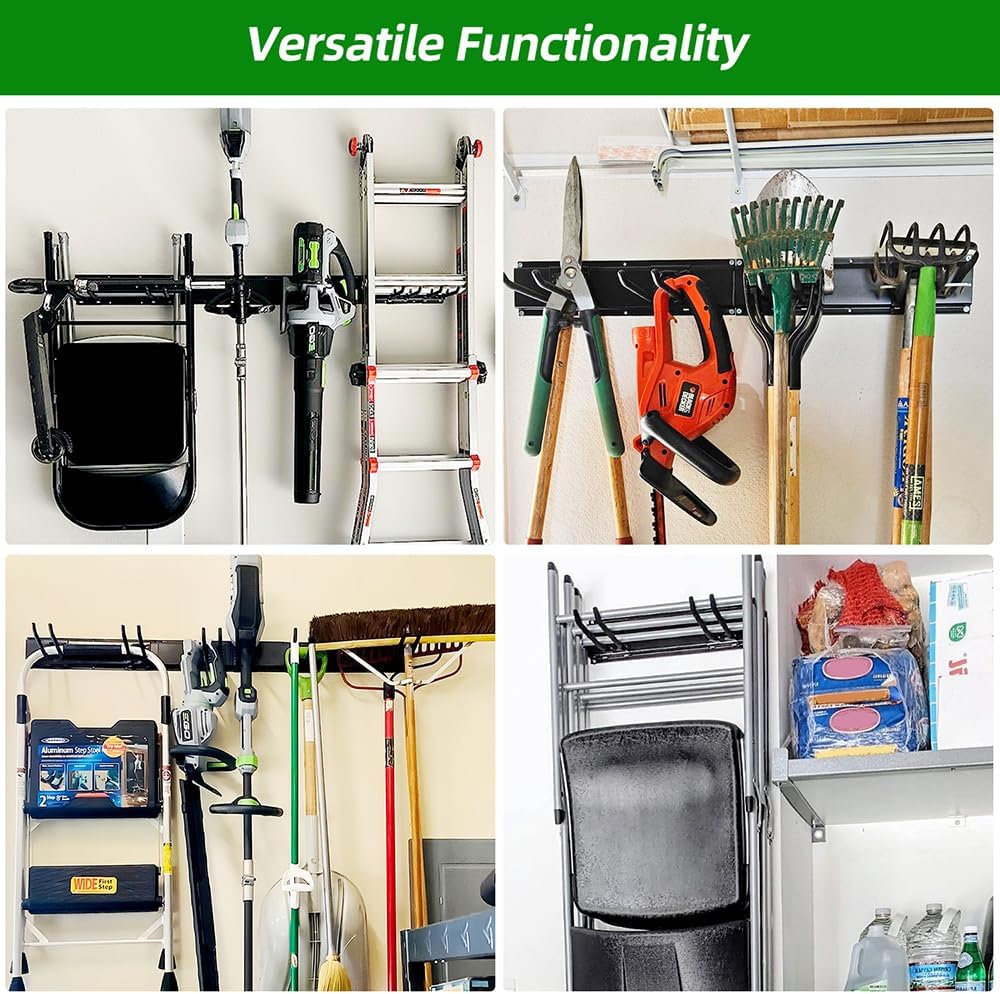 PIYILO Garage Wall Organizer - Heavy Duty Tool Rack with 48-Inch Rails & 6 Hooks | Max Load 360 LBS