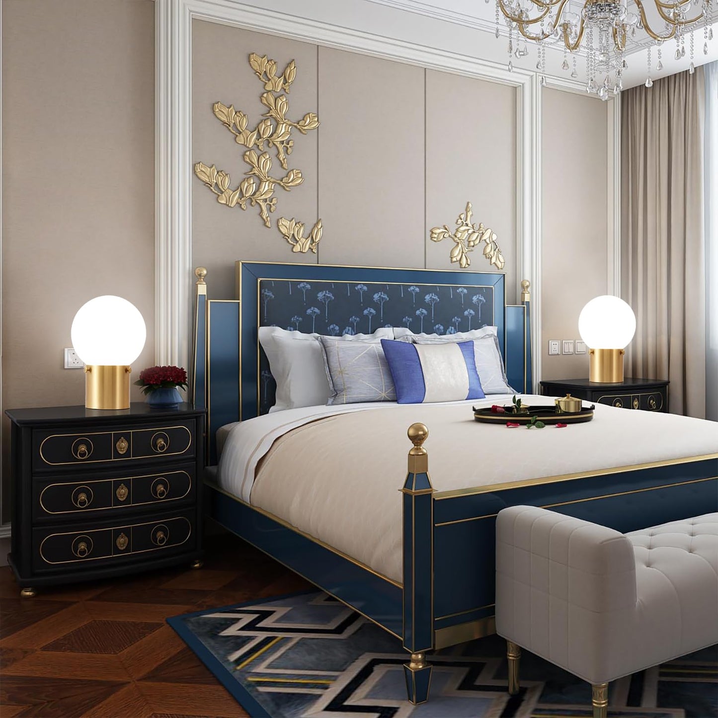 Somniferous Gold Table Lamps Set of 2, Small Bedside Lamps with Frosted Glass Globe Shade, Mid Century Modern Lamp, Nightstand Lamps for Bedroom Living Room Dorm, E26 Bulb (Not Included)