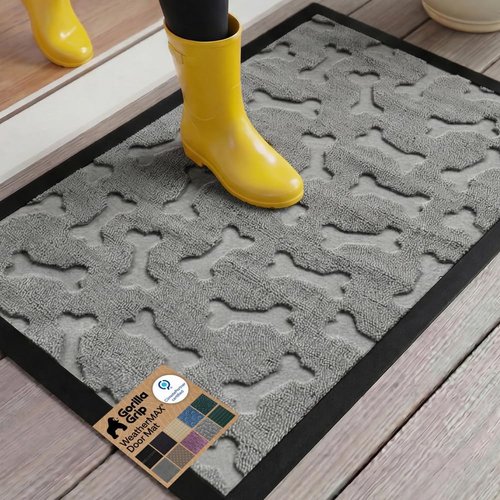 GORILLA GRIP Waterproof All-Season WeatherMAX Doormat - 35x23 Natural Rubber, Stain & Fade Resistant, Easy Clean Light Gray