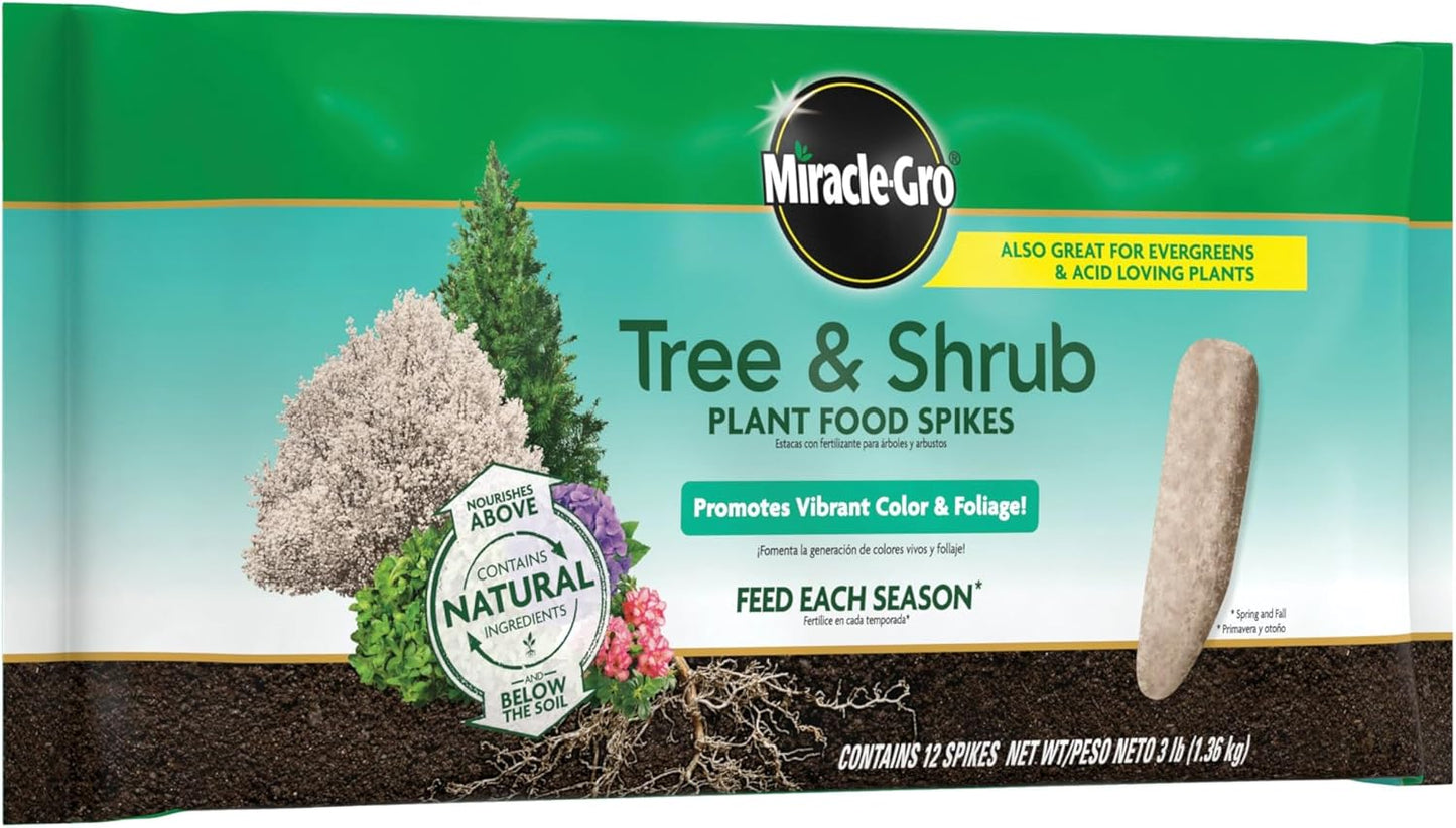 Miracle-Gro Tree and Shrub Plant Food Spikes - Fertilizer for Deciduous, Flowering & Evergreen Trees | 12 Count, 3 lb.