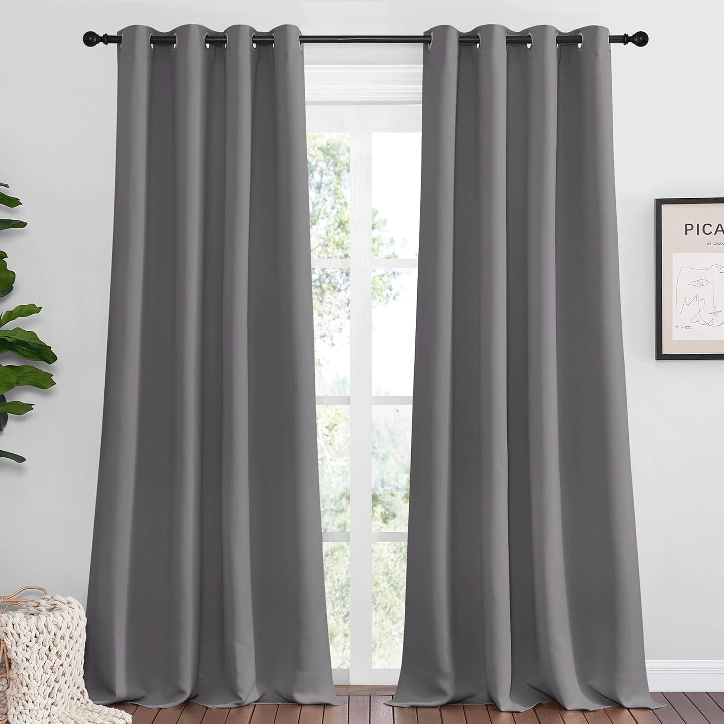 NICETOWN Blackout Curtains - Energy Saving Thermal Insulated Draperies | 55" x 110", Grey, 1 Pair