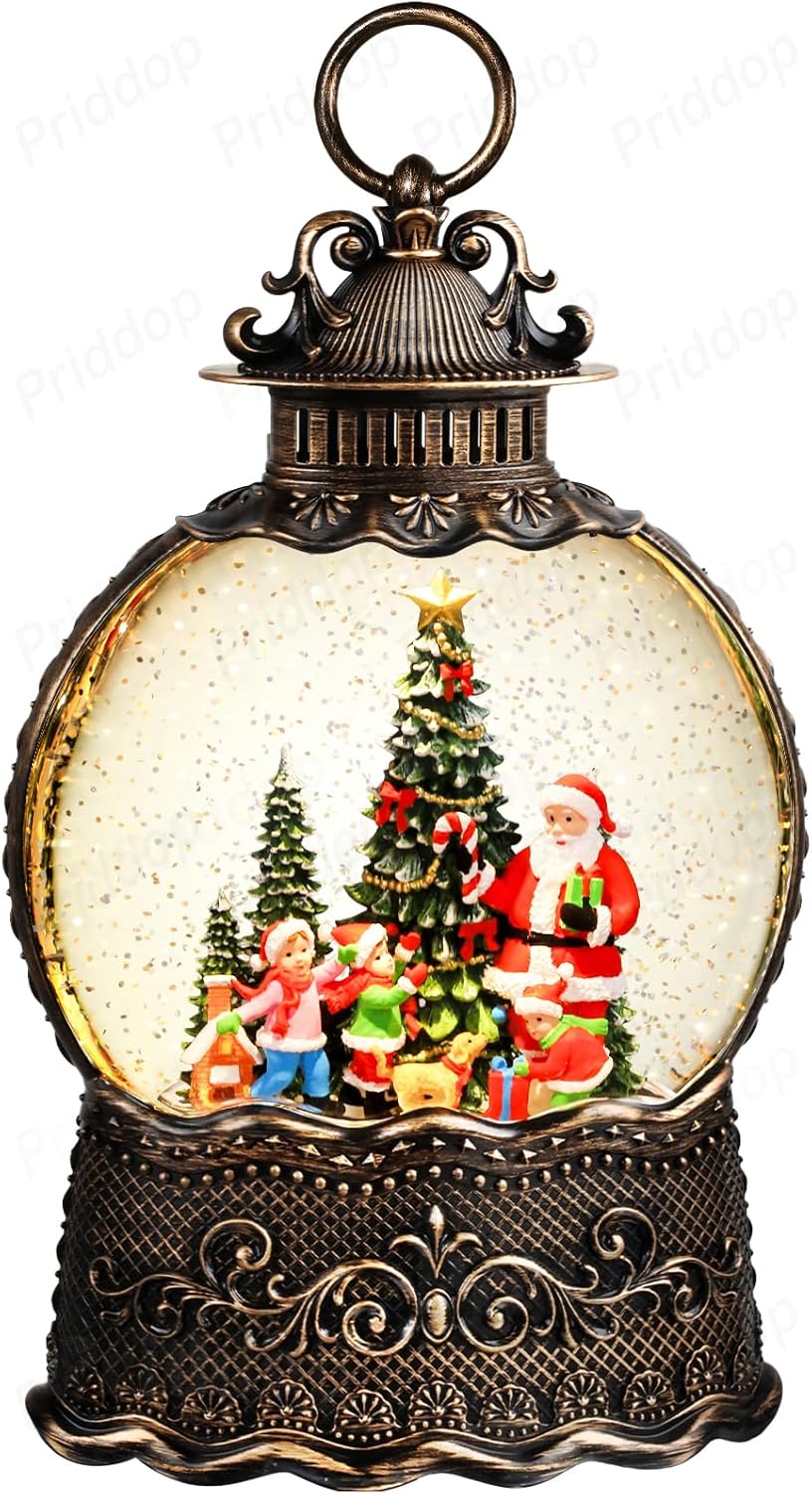 Priddop Santa Snow Globe | Musical Christmas Decoration with Classic Relief Texture - 10.6 Inch