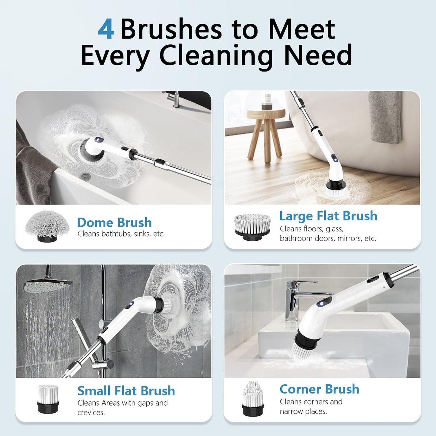 TUYU Electric Spin Scrubber - Cordless IPX7 Waterproof Bathroom Cleaner with Adjustable Handle | Powerful LCD Display