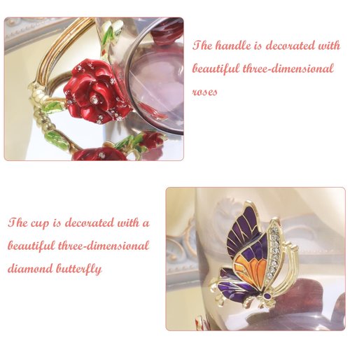 Flower Tea Cup ,Butterfly Rose Clear Glass Fancy Coffee Mug with Spoon,Gift Box for Her Mom Wife Grandma Girls Friends Valentines Christmas Birthday Present Idea for Juice,Hot And Cold Drinks Use