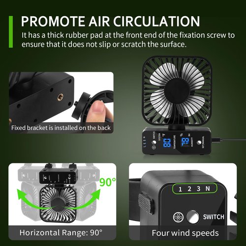 DAOTAILI 2-Pack 4” Grow Tent Fan With Temperature And Humidity Meter,Automatic Humidity Control,Oscillating Fan For Hydroponic Ventilation Circulation With Clips,Adjustable Speed Quiet Greenhouse
