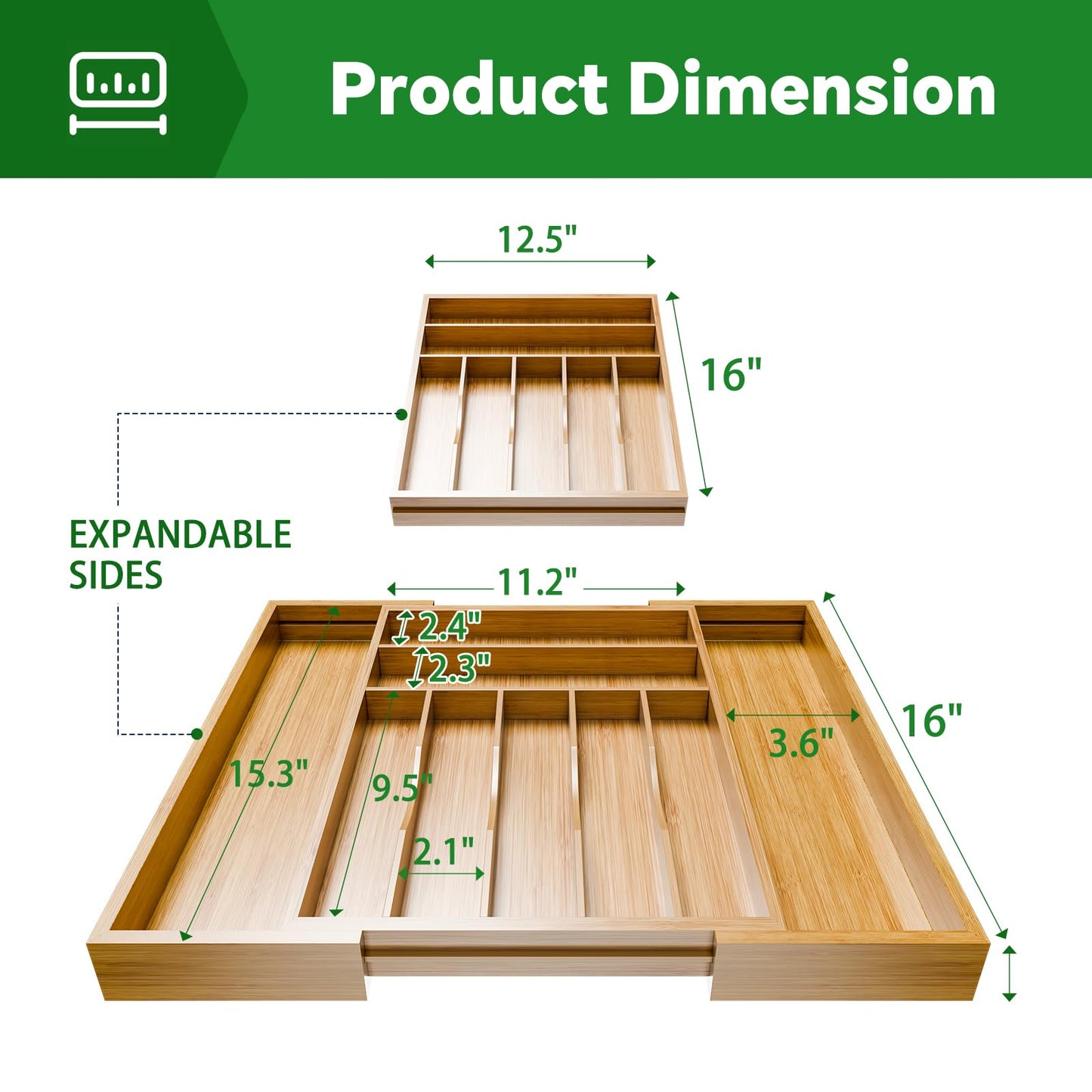 Simple Trending Bamboo Kitchen Drawer Organizer, Expandable Silverware Organizer, Utensil Cutlery Tray for Flatware, Natural