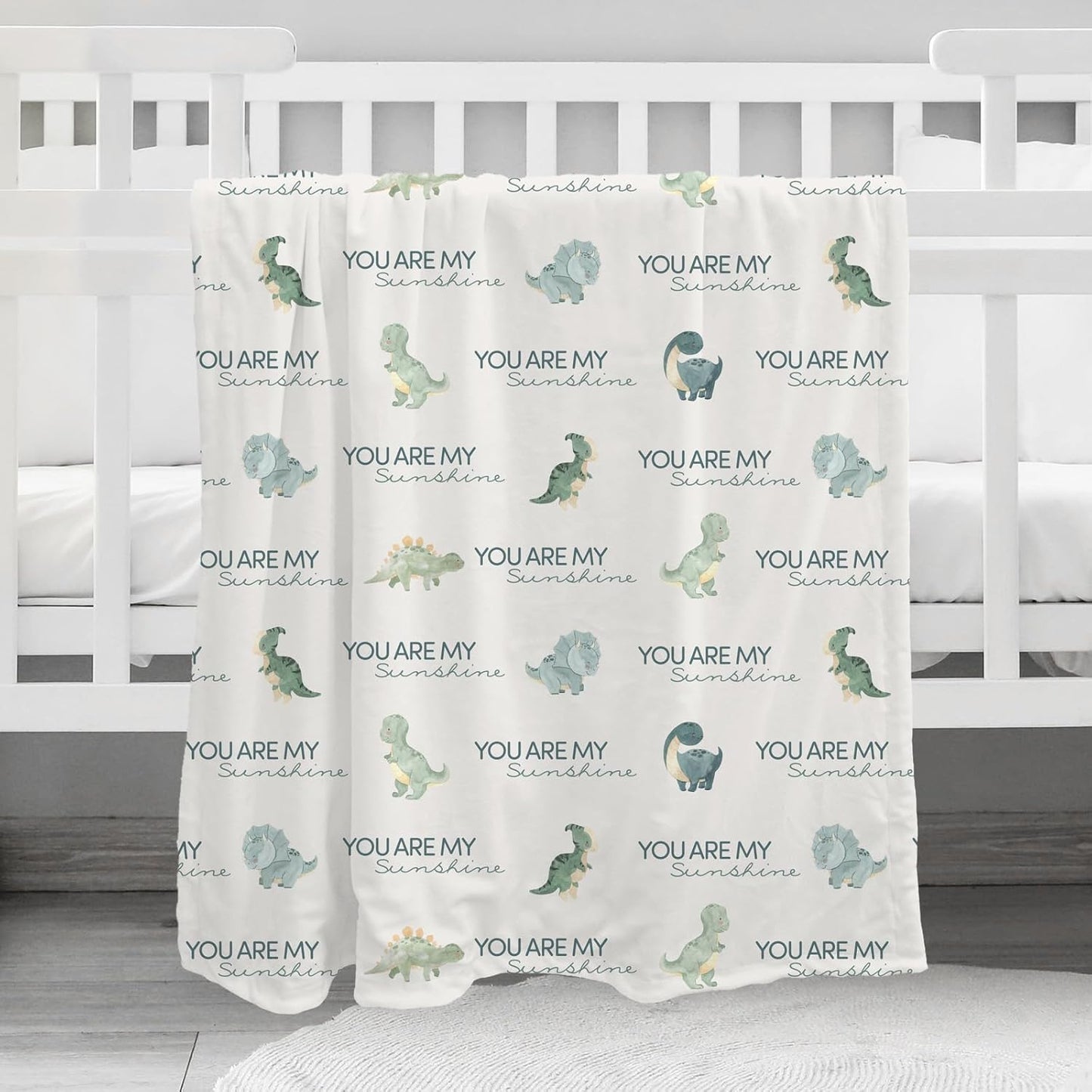 Skiennix Dinosaur Baby Blanket - Super Soft Minky Nursery Throw with Double Layer Dotted Backing | Blue (30" x 40")