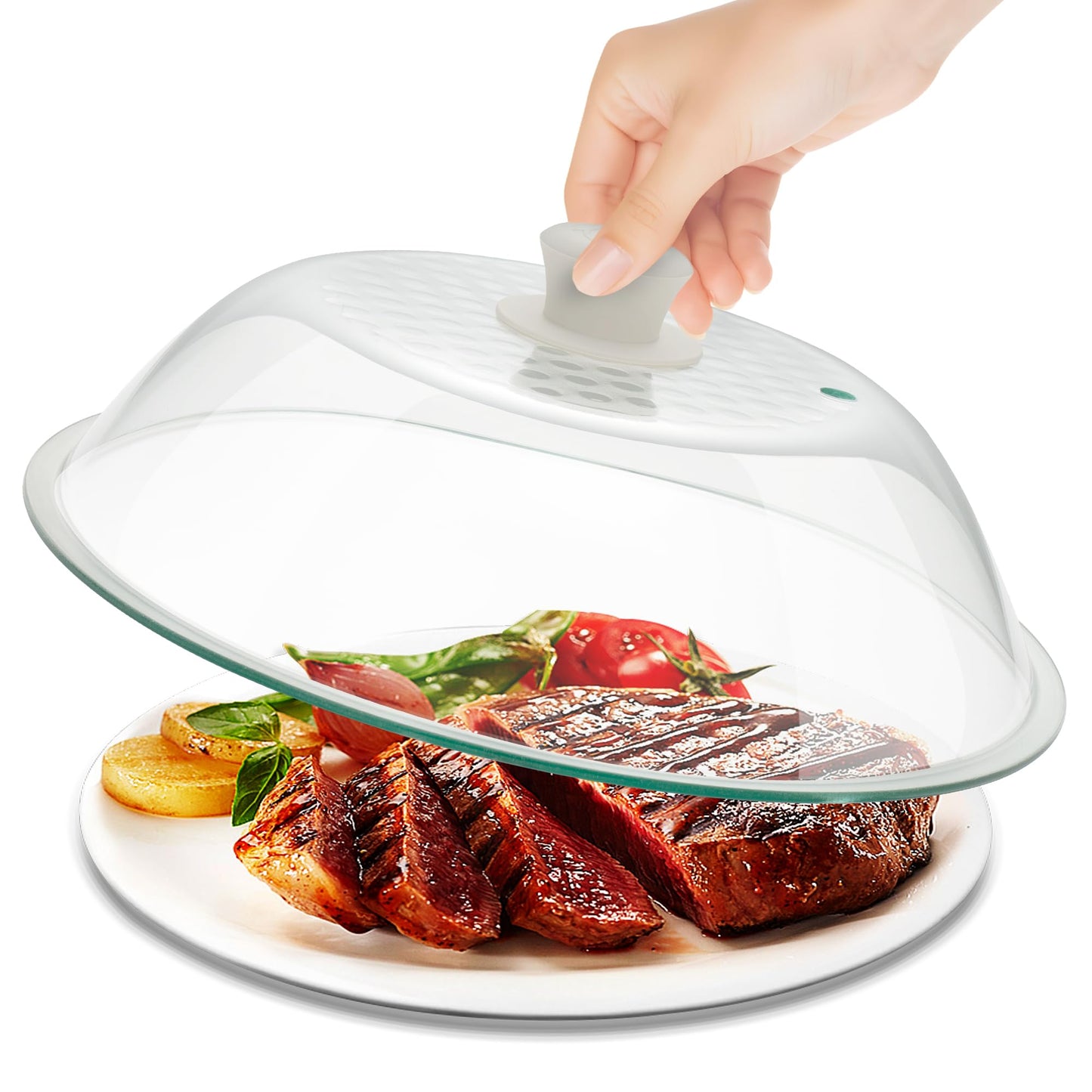 OEC Lighter Weight Tempered Glass Microwave Splatter Cover - 11.5 inch (Inner Diameter 10.6”) - Heat-Resistant -Durable Glass Lid with Vent, Silicone Knob, Dishwasher Safe, 100% Food Grade - BPA Free