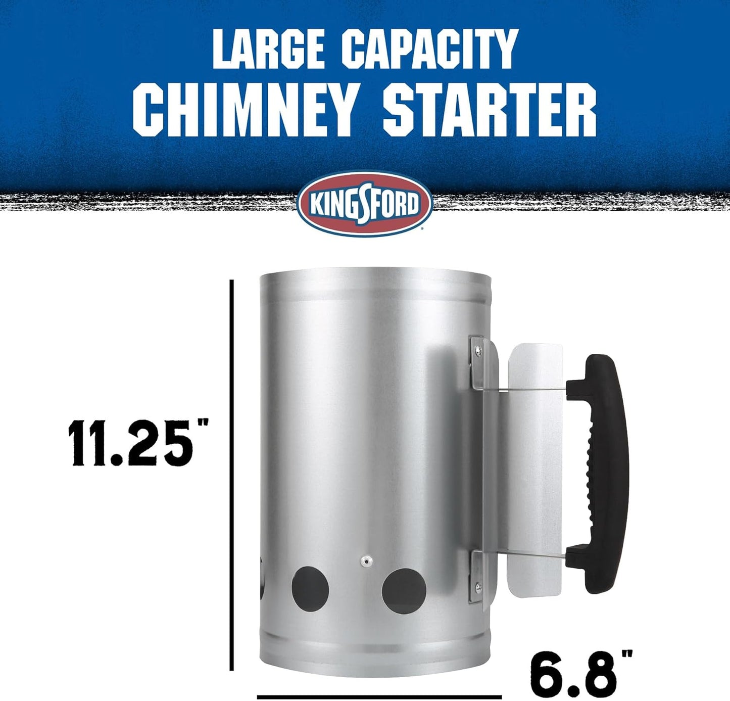 KINGSFORD Heavy Duty Charcoal Chimney Starter - Large Capacity Zinc Steel with Heat Shield & Stay-Cool Handle