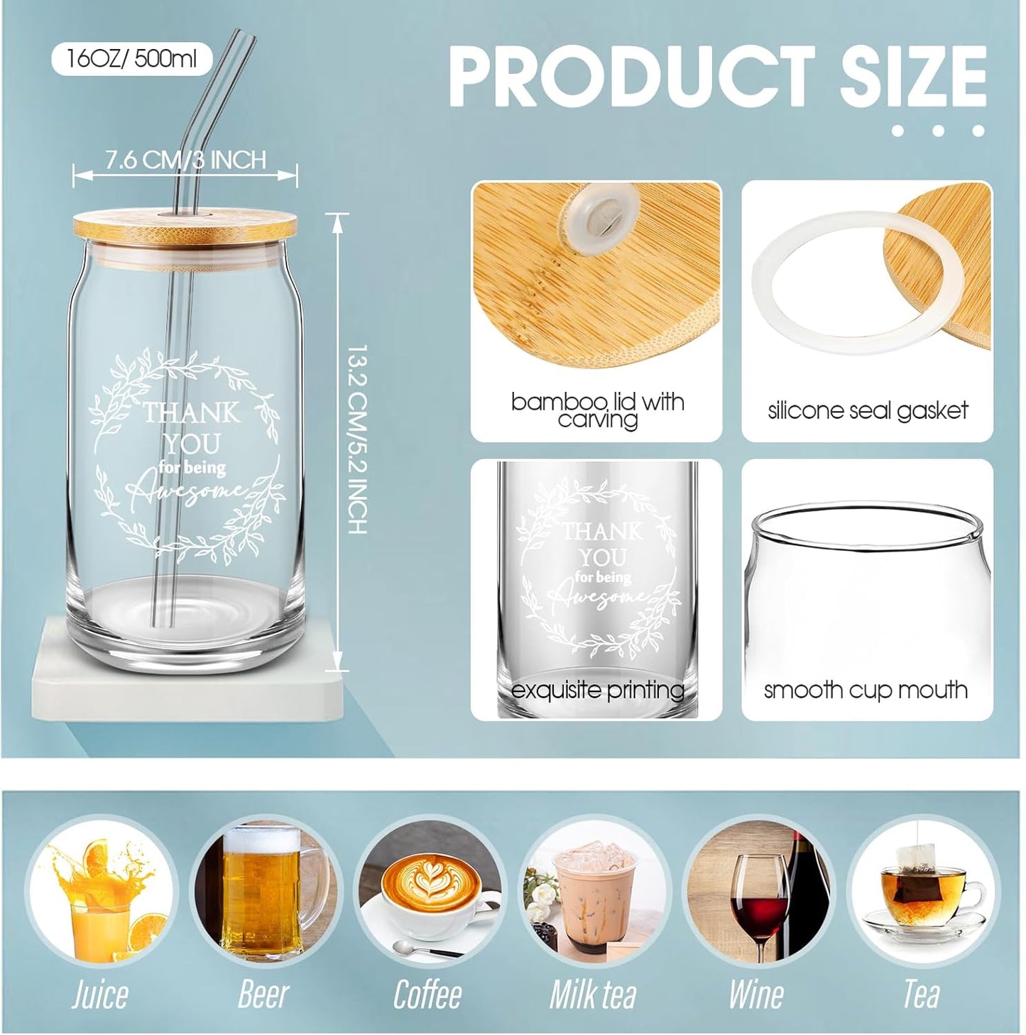 Layhit 10 Sets Employee Appreciation Gifts Thank You Tumbler for Coworker Office Staff Christmas Glass Cups with Lid and Straw Makeup Bag Keychain Team Gift for Women Men(Thank You for Being Awesome)