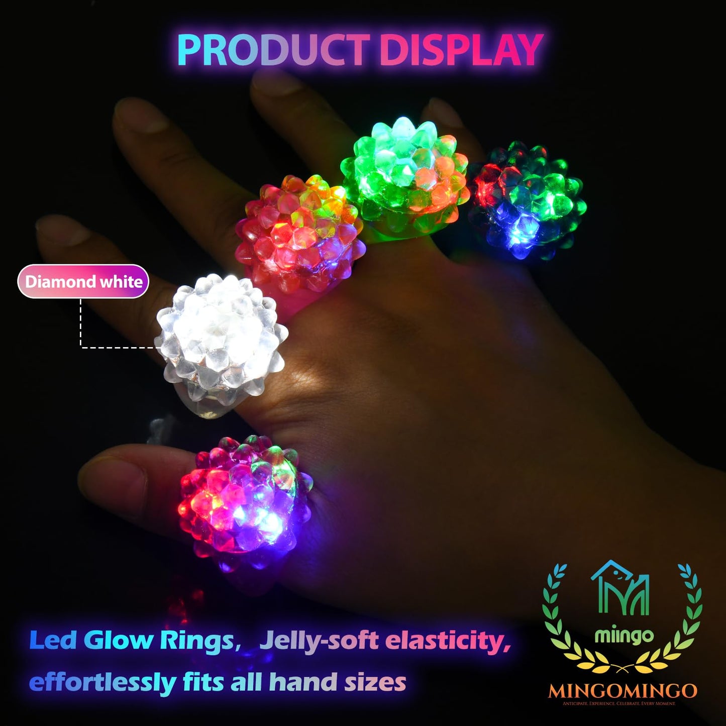 MINGOMINGO 25 Pack LED Light Up Rings & Glow Rings – Bachelorette Party Favors, Bridal Shower Favors, Graduation Favors Bulk, Classroom Prizes, 3-Mode Flashing