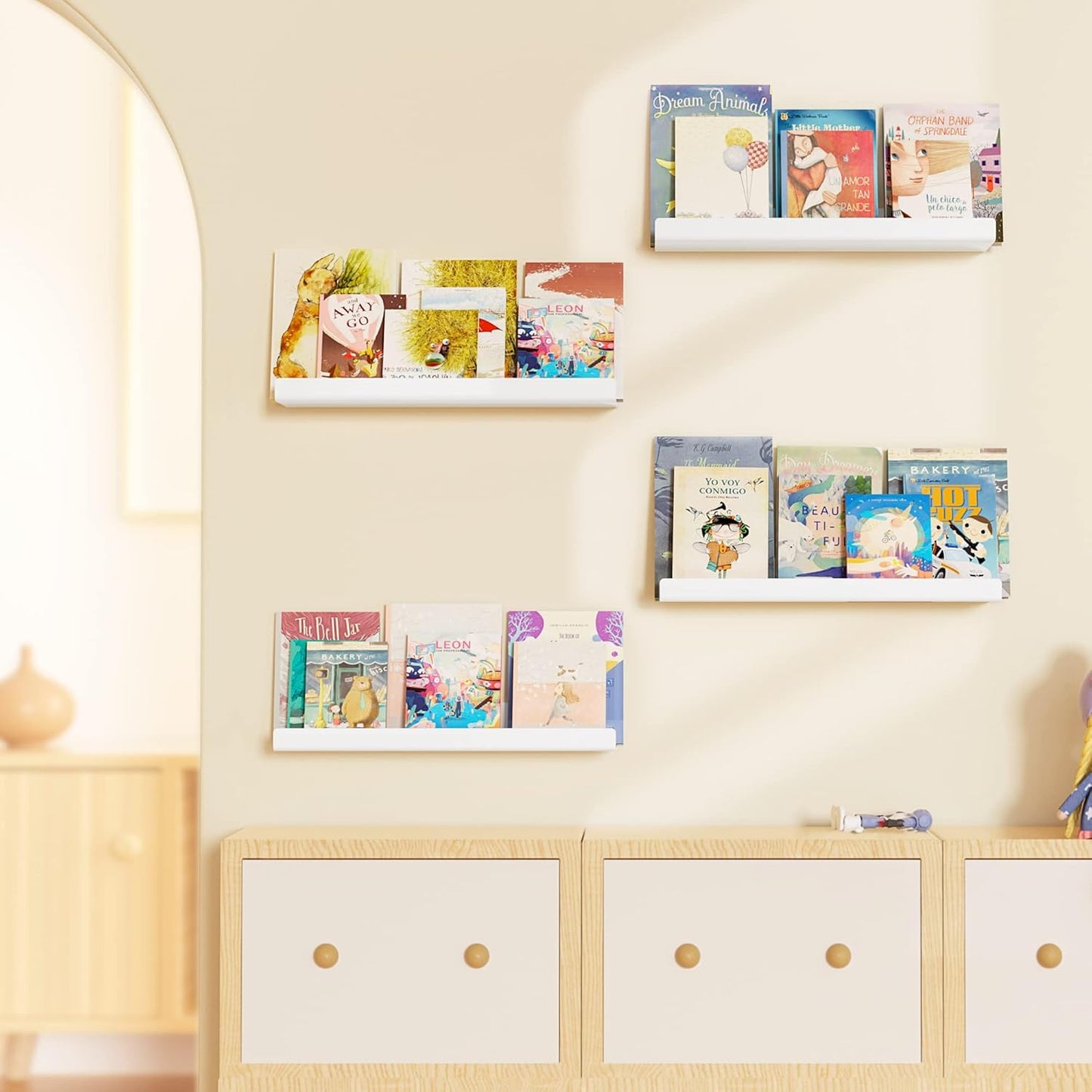 Upsimples Acrylic Wall Shelves - 15" Floating Display Shelf for Perfume & Books | White, 2 Pack