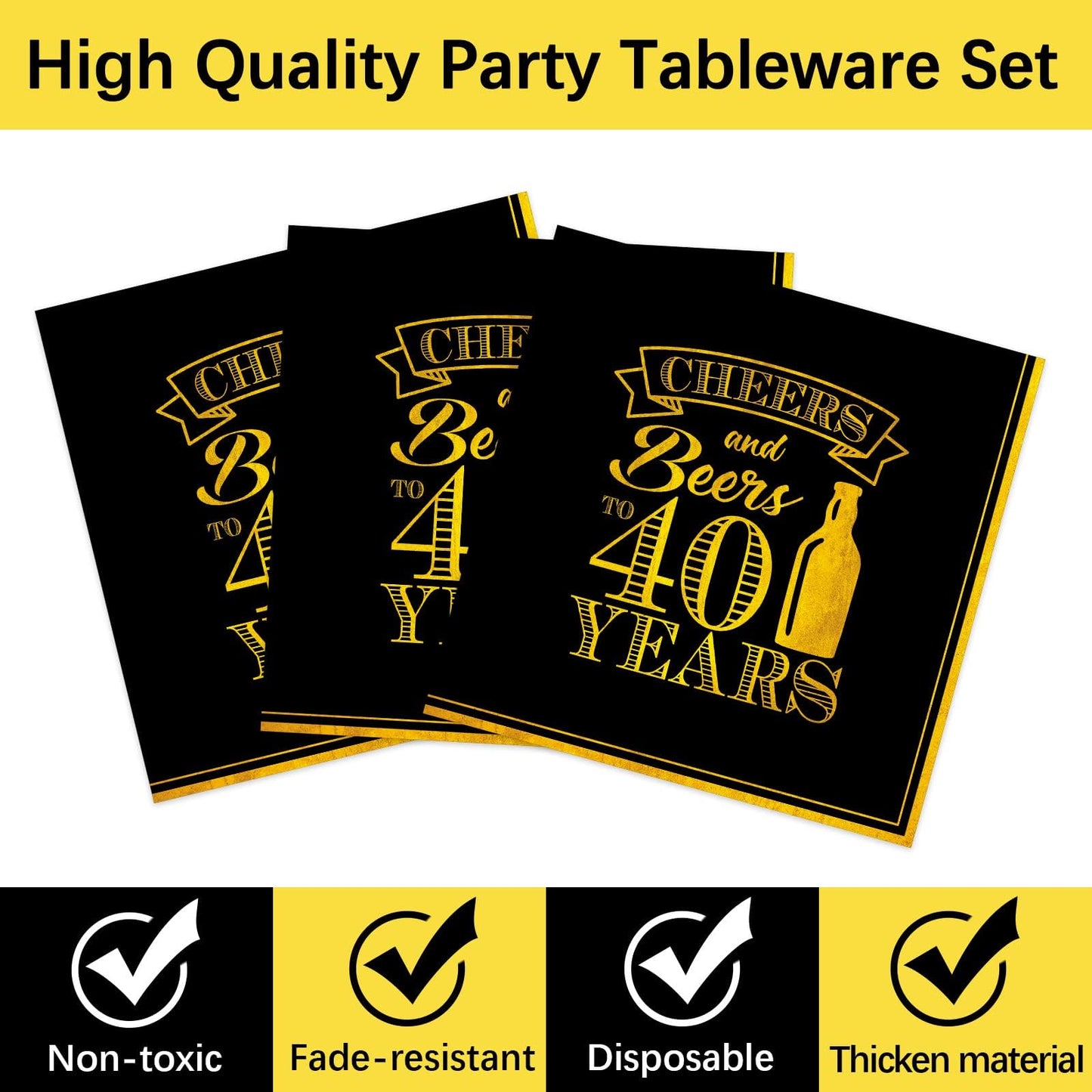 96 Pcs Cheers 40th Birthday Plates and Napkins Party Supplies Cheers to 40 Years Tableware Set 40th Party Birthday Decorations Favors for Men Women Serves 24